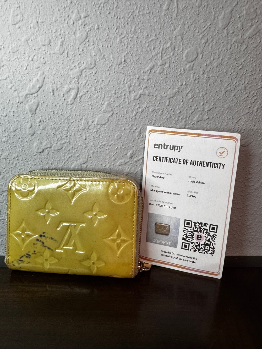 Louis Vuitton Yellow Vernis Monogram Zip Wallet